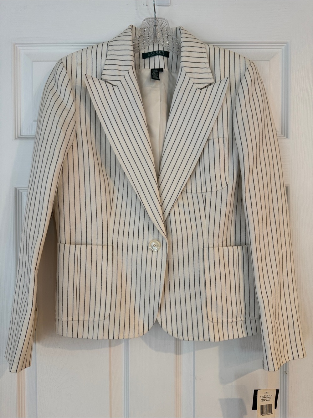 Lauren Ralph Lauren Pinstripe Women's Blazer cotton linen blend NWT Sz 8